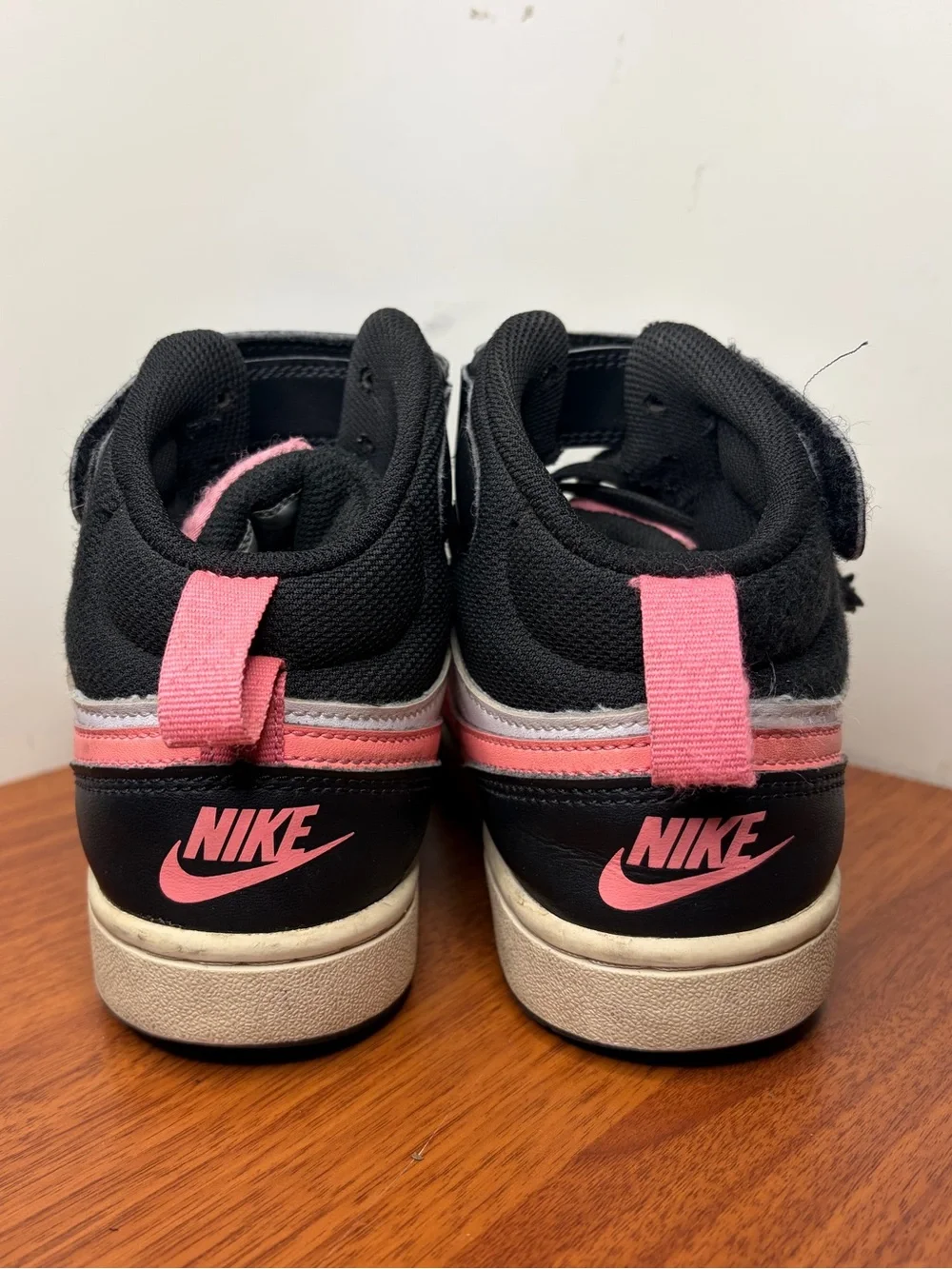 Nike Court Borough Mid 2 Kids Shoes Black White Pink CD7782-005 4Y
